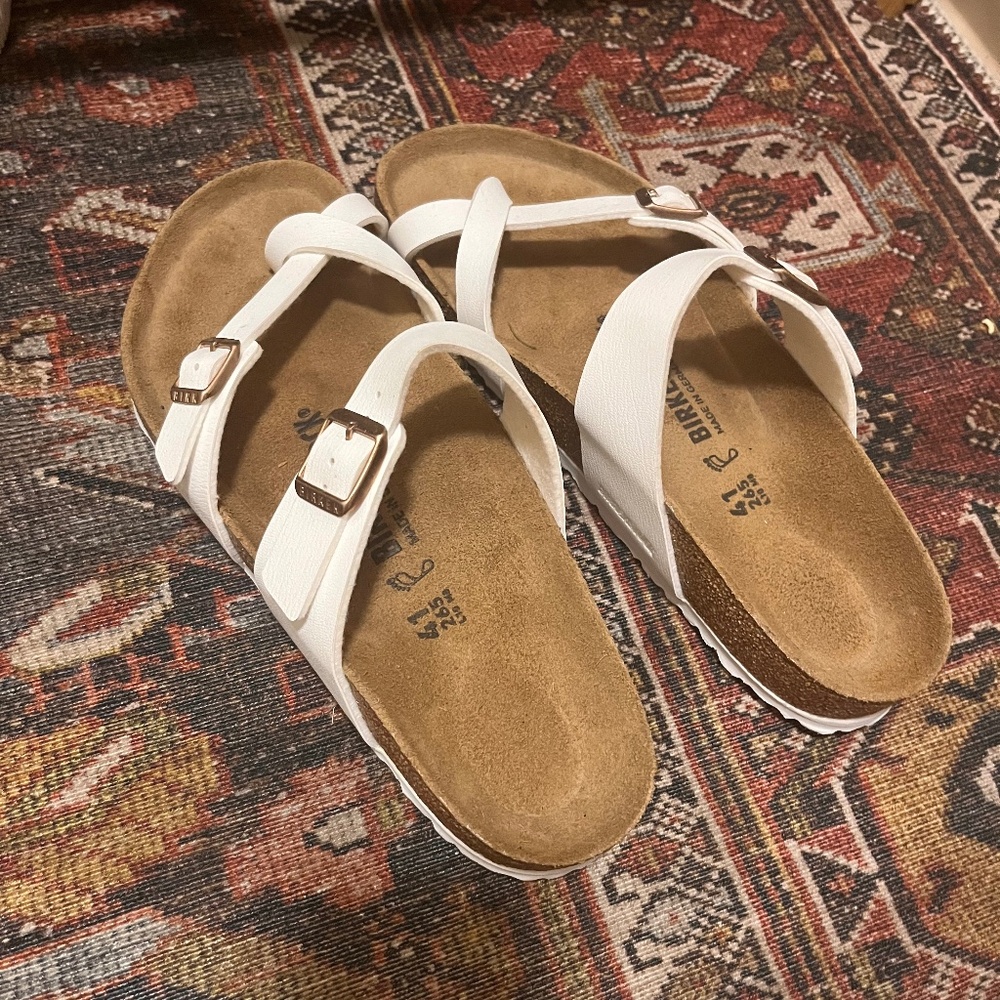 White Birkenstock sandals